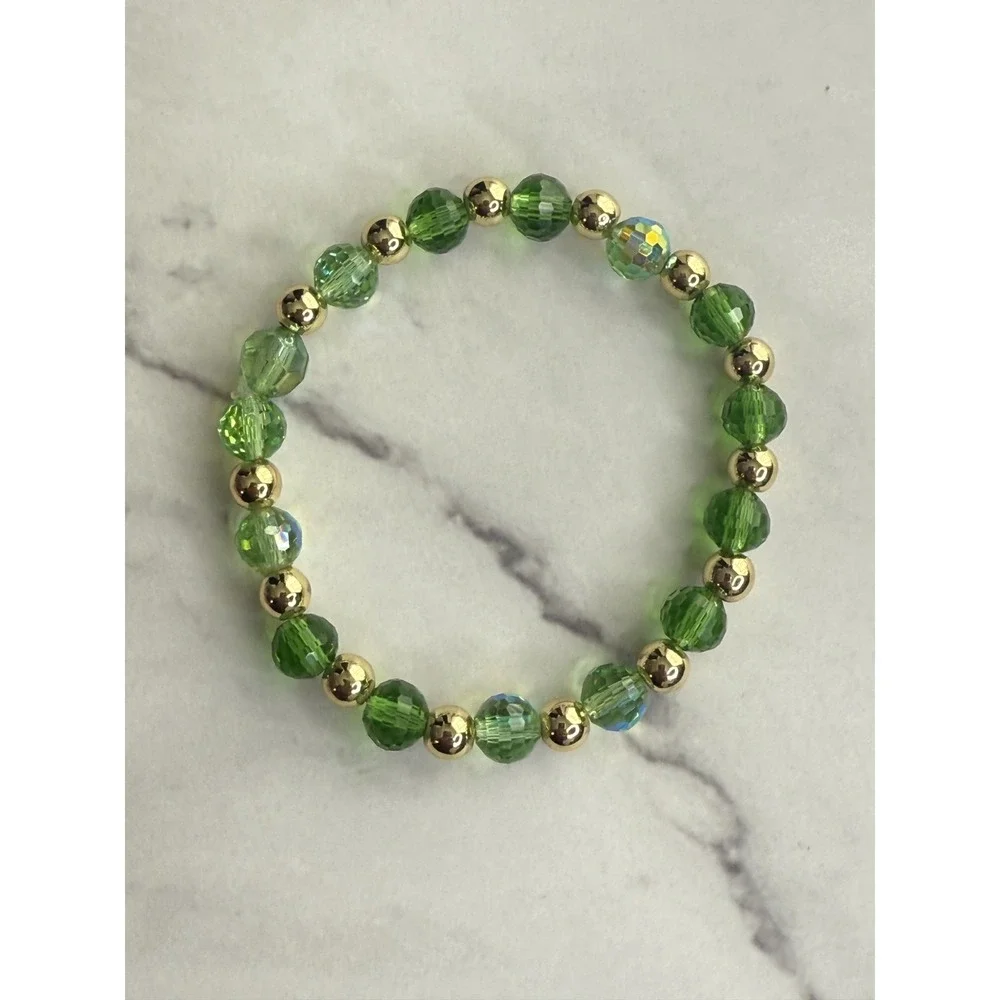 handmade beaded dangle earrings and bracelets‎ green and gold tones